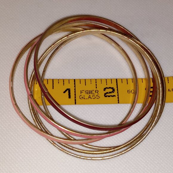 Retro 80s Pinks & Gold Tone Bangle Bracelet - Picture 8 of 9